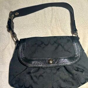 Coach Soho F13739 Pleated Black Signature Sateen Flap Shoulder Satchel Bag Purse